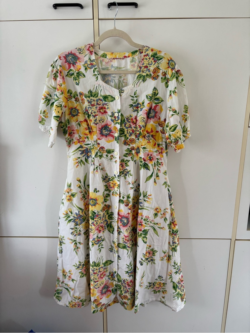 April Cornell Garden Floral Cottagecore Midi Dress White Button Front Tie Back M - Picture 2 of 14